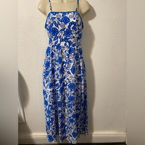 Blue Floral Spaghetti Strap Midi Dress Size S